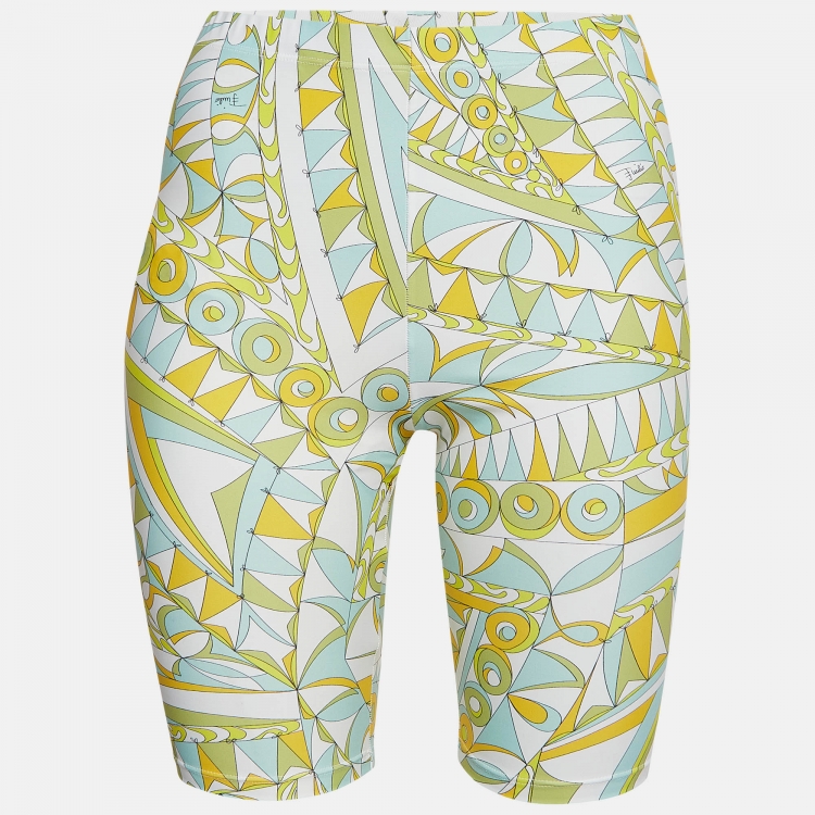 Pre Owned Emilio Pucci Green Bandierine Print Jersey Biker Shorts M