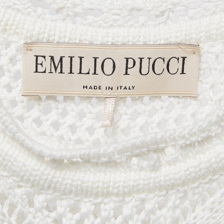 مملوكة مسبقًا Emilio Pucci White Patterned Crochet Tie-Up Detail Maxi Dress M