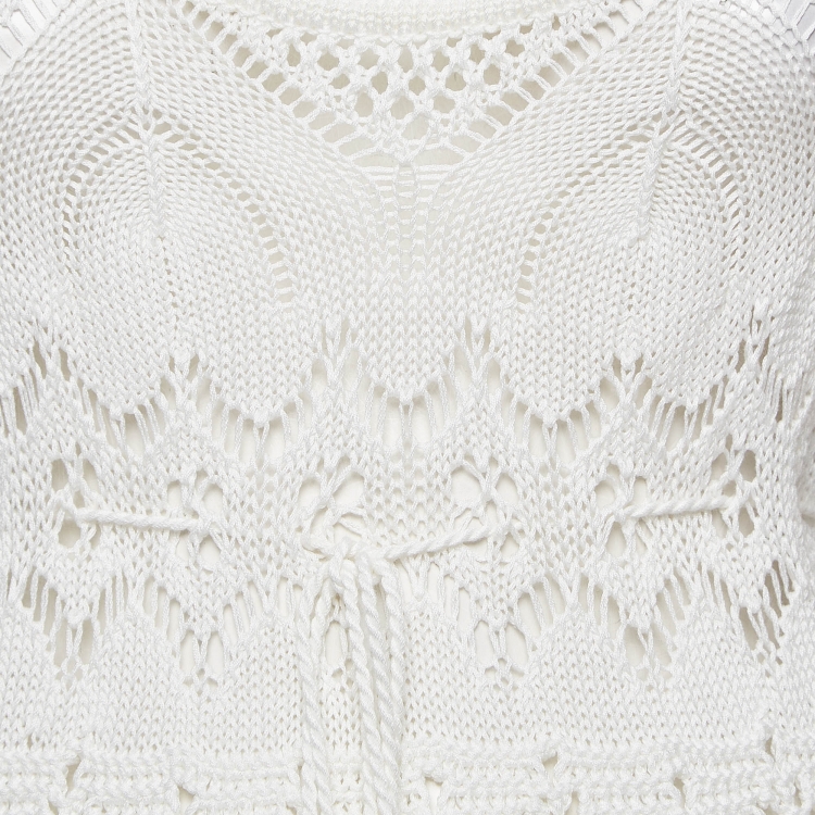 مملوكة مسبقًا Emilio Pucci White Patterned Crochet Tie-Up Detail Maxi Dress M