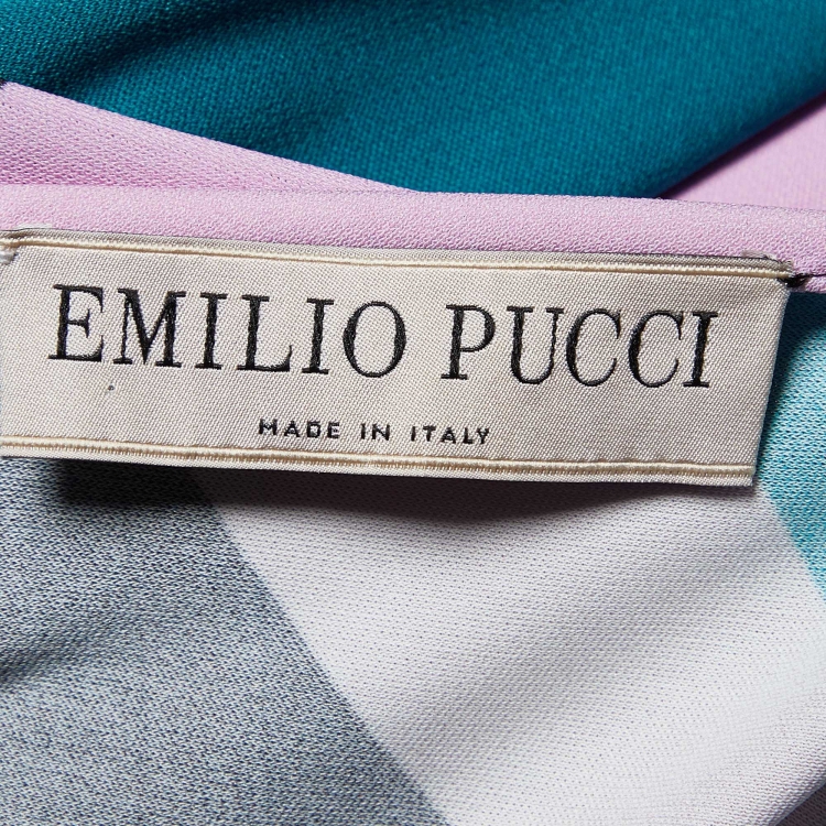 Pre Owned Emilio Pucci Multicolor Printed Jersey Belted Dress S