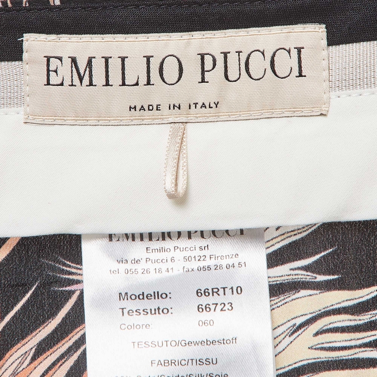 مملوكة مسبقًا Emilio Pucci Black Feather Printed Silk Trouser S