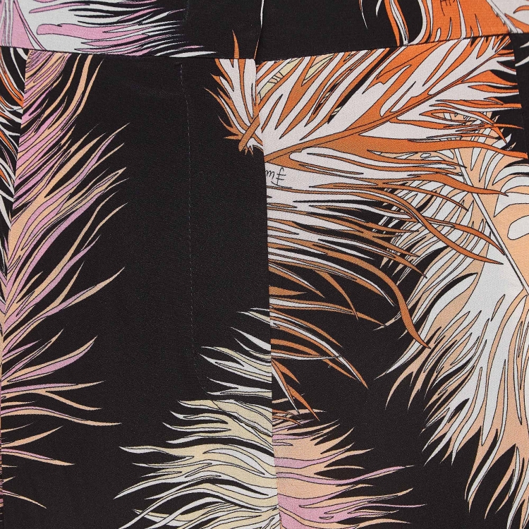 مملوكة مسبقًا Emilio Pucci Black Feather Printed Silk Trouser S