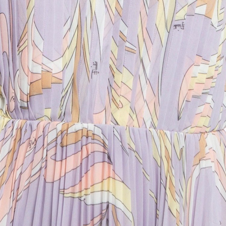 Pre Owned Emilio Pucci Pastel Purple Vortici Print Chiffon Plisse Mini Dress M