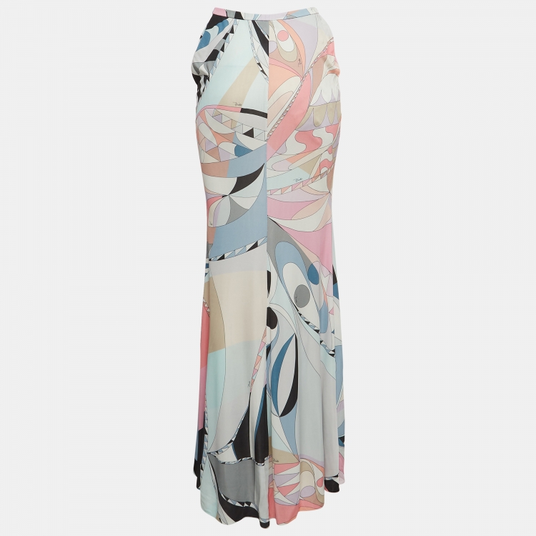 Pre Owned Emilio Pucci Multicolor Printed Jersey Maxi Skirt S