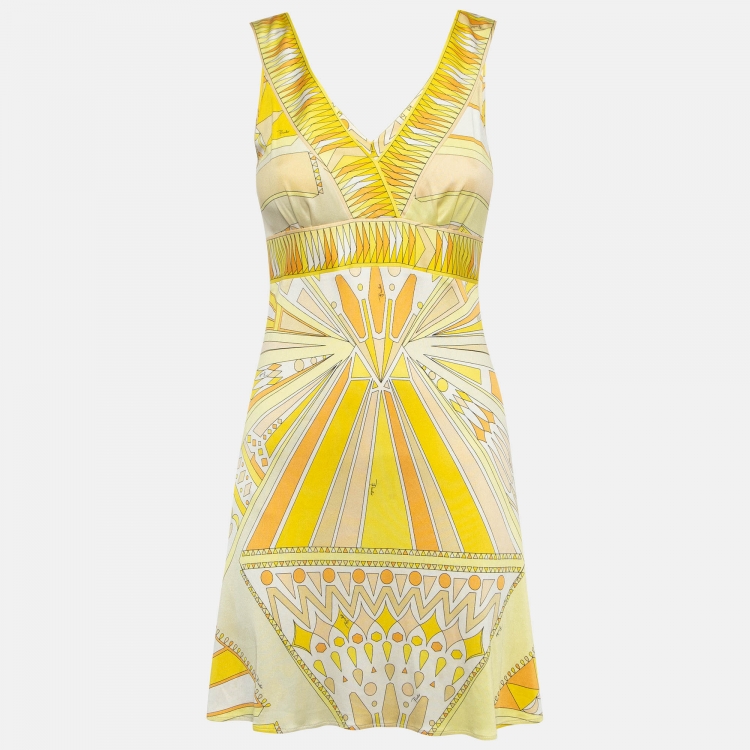 Pre Owned Emilio Pucci Yellow Psychedelia Print Jersey Mini Dress XS