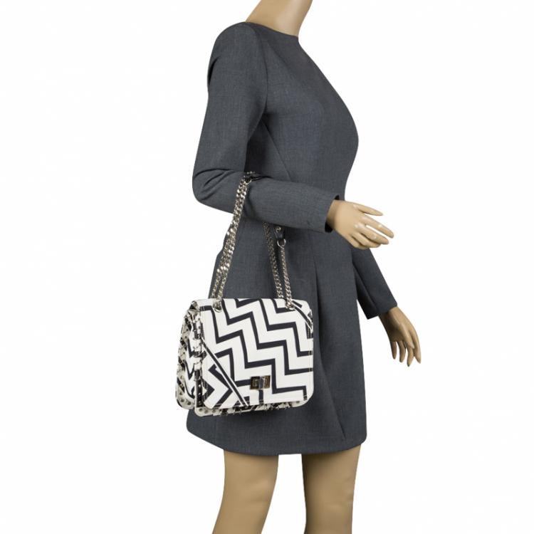 Pre Owned Emilio Pucci Black And White Canvas Marquise Flap Bag