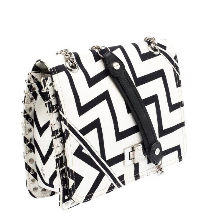 Pre Owned Emilio Pucci Black And White Canvas Marquise Flap Bag