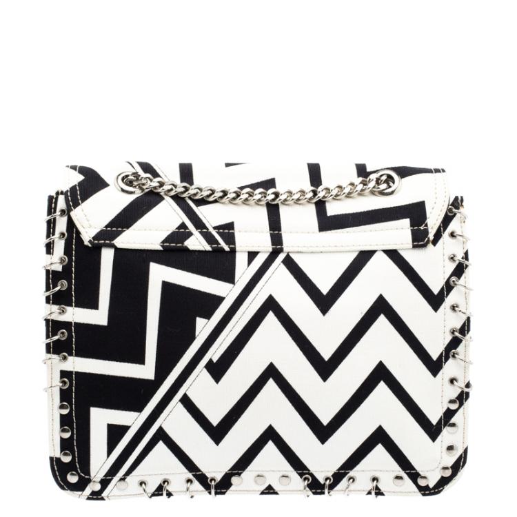 Pre Owned Emilio Pucci Black And White Canvas Marquise Flap Bag