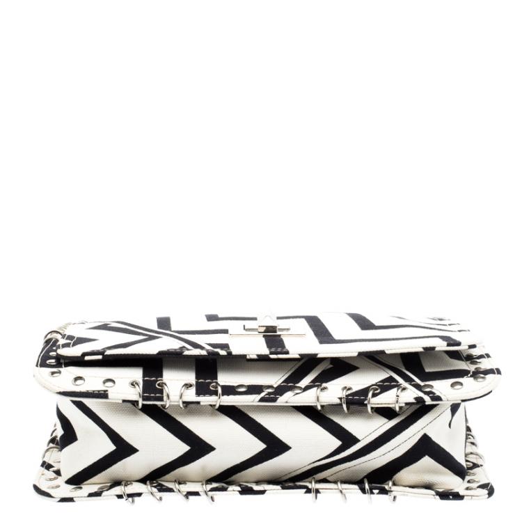 Pre Owned Emilio Pucci Black And White Canvas Marquise Flap Bag