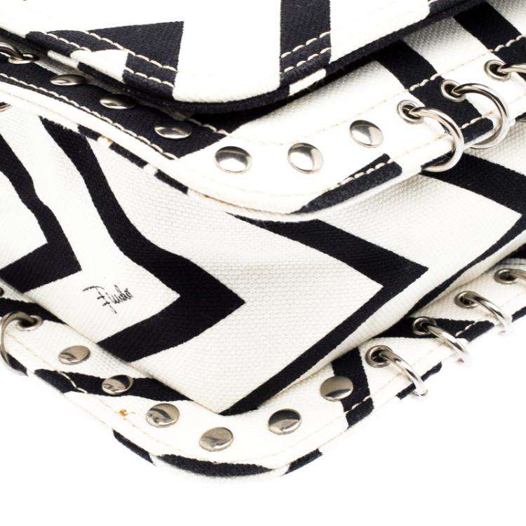 Pre Owned Emilio Pucci Black And White Canvas Marquise Flap Bag