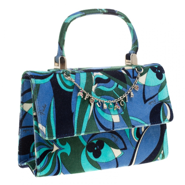 Pre Owned Emilio Pucci Multicolor Printed Velvet Top Handle Bag