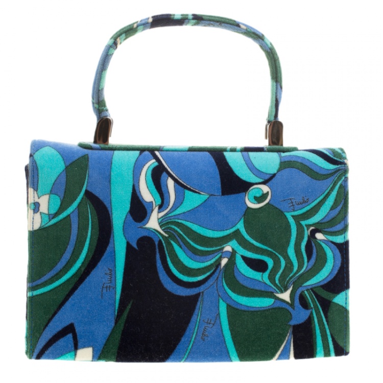 Pre Owned Emilio Pucci Multicolor Printed Velvet Top Handle Bag