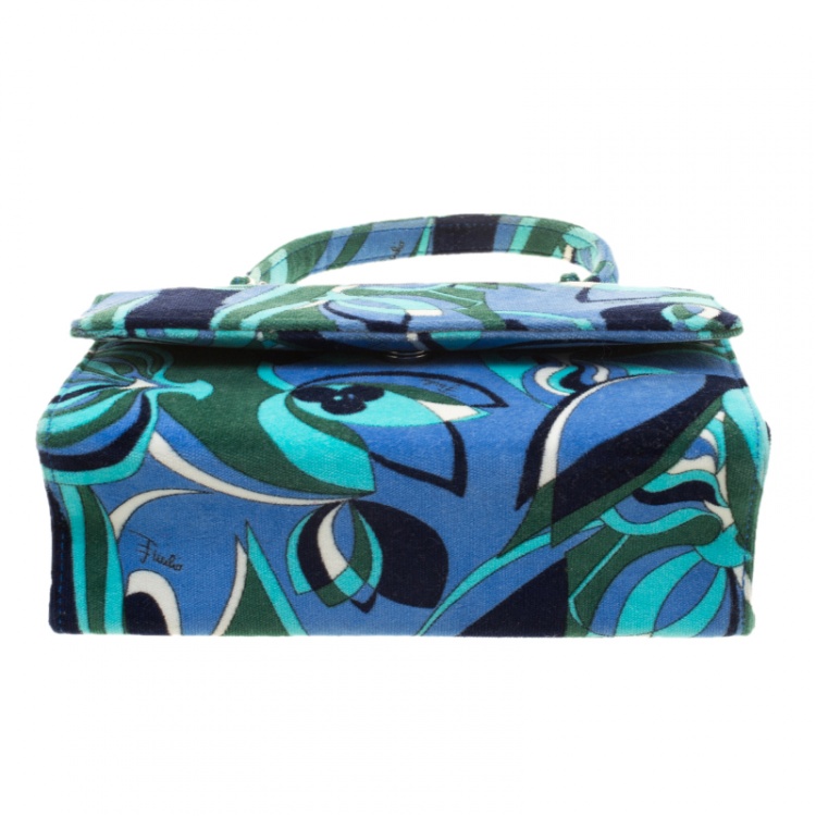 Pre Owned Emilio Pucci Multicolor Printed Velvet Top Handle Bag