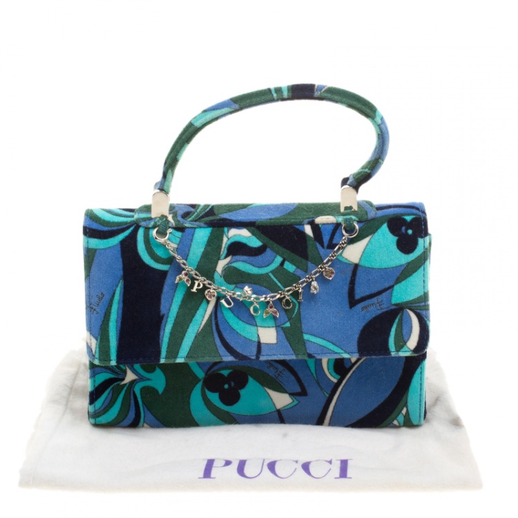 Pre Owned Emilio Pucci Multicolor Printed Velvet Top Handle Bag