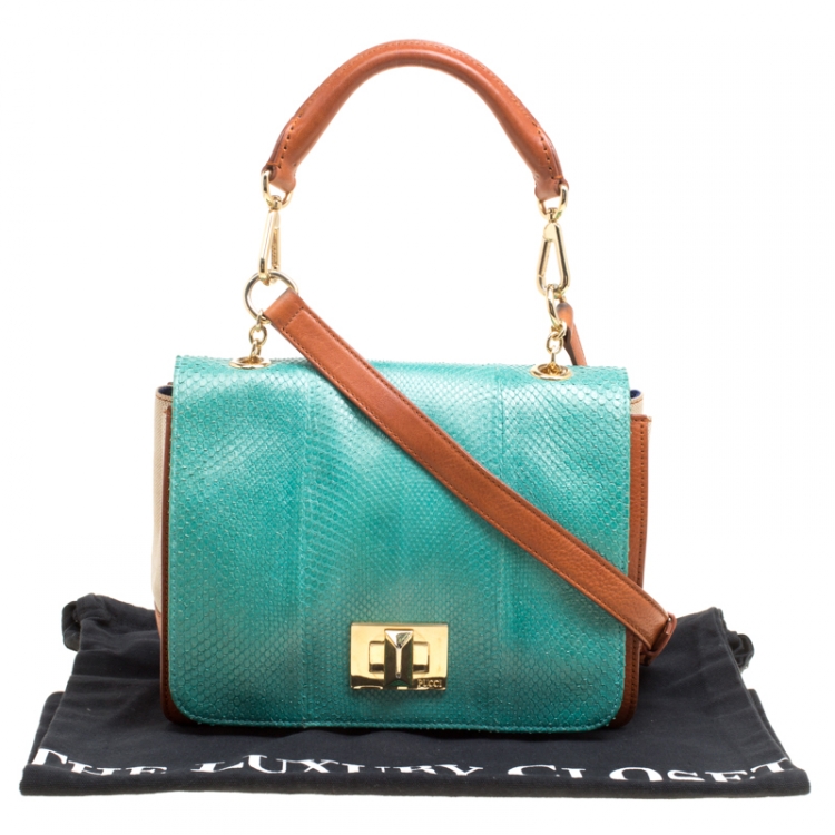 Pre Owned Emilio Pucci Multicolor Snakeskin/Canvas and Leather Top Handle Bag