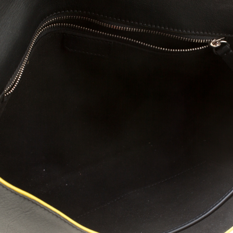 Pre Owned Emilio Pucci Black Leather Oversize Logo Clutch