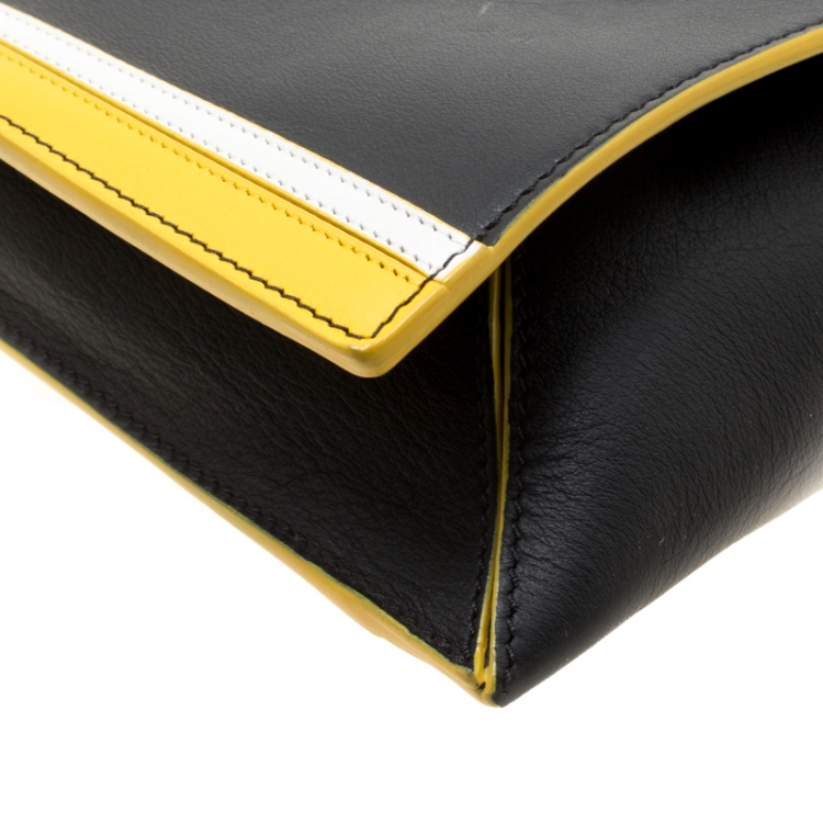 Pre Owned Emilio Pucci Black Leather Oversize Logo Clutch