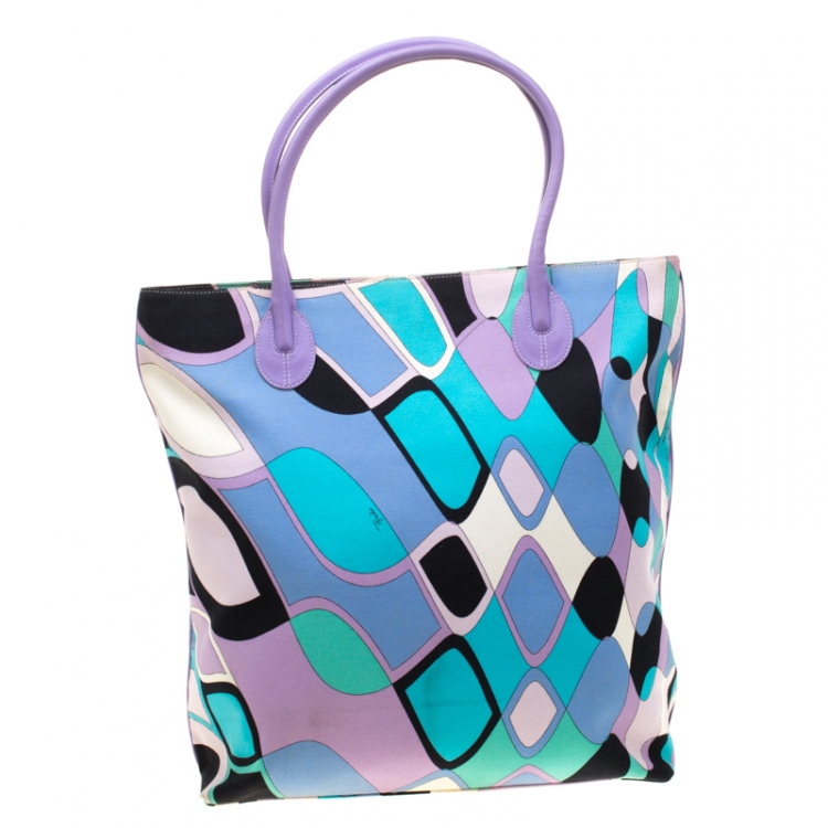 Pre Owned Emilio Pucci Multicolor Canvas and Leather Shopper Tote