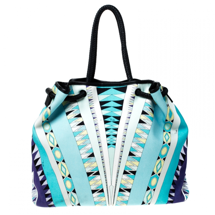 Pre Owned Emilio Pucci Multicolor Printed Canvas and Leather Tote