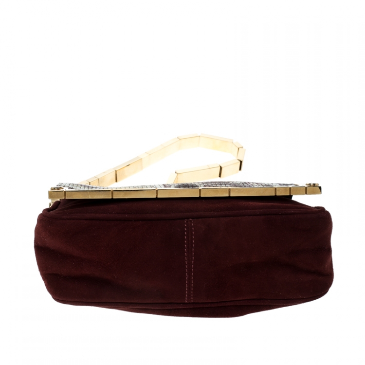Pre Owned Emilio Pucci Multicolor Suede and Metal Armored Mesh Flap Shoulder Bag