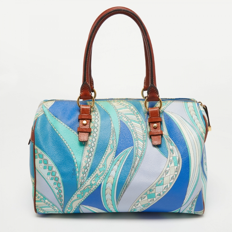 Pre Owned Emilio Pucci Multicolor Printed Coated Canvas and Leather Boston Bag