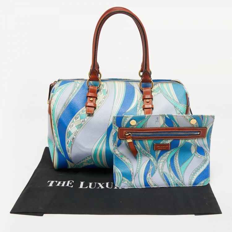 Pre Owned Emilio Pucci Multicolor Printed Coated Canvas and Leather Boston Bag