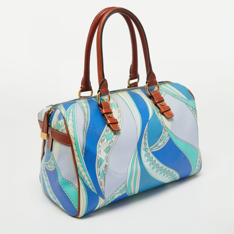 Pre Owned Emilio Pucci Multicolor Printed Coated Canvas and Leather Boston Bag