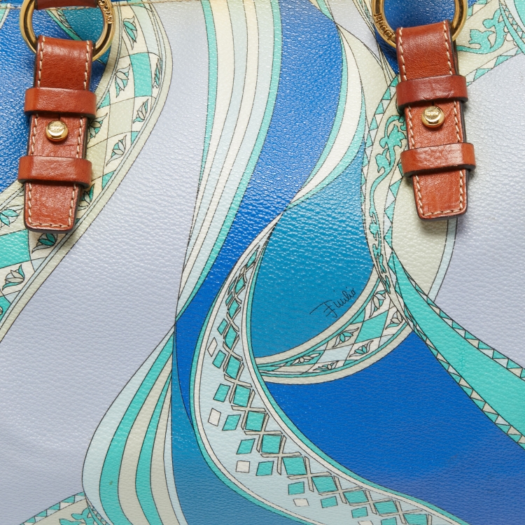 Pre Owned Emilio Pucci Multicolor Printed Coated Canvas and Leather Boston Bag