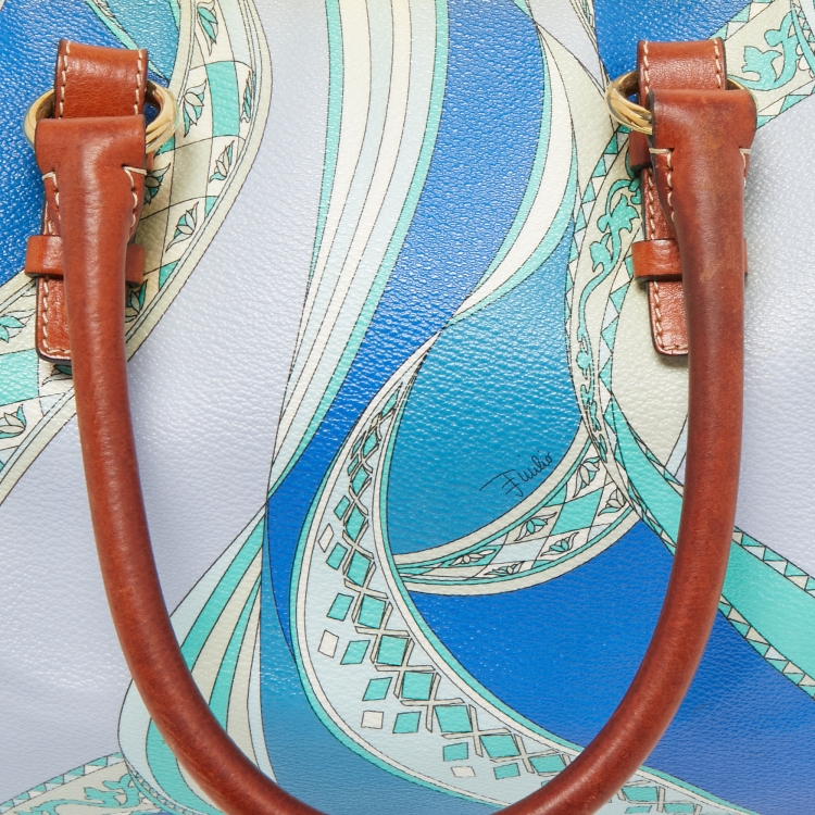 Pre Owned Emilio Pucci Multicolor Printed Coated Canvas and Leather Boston Bag