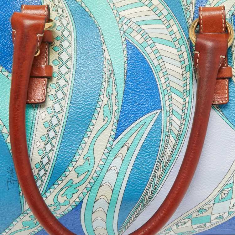 Pre Owned Emilio Pucci Multicolor Printed Coated Canvas and Leather Boston Bag