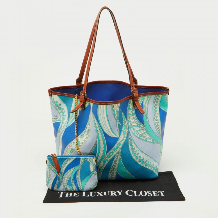 Pre Owned Emilio Pucci Multicolor Printed Coated Canvas and Leather Tote