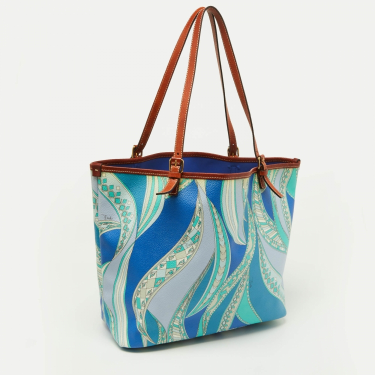 Pre Owned Emilio Pucci Multicolor Printed Coated Canvas and Leather Tote