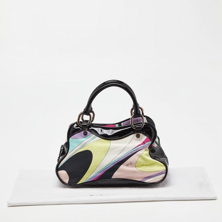 Pre Owned Emilio Pucci Multicolor Printed Canvas and Patent Leather Satchel  