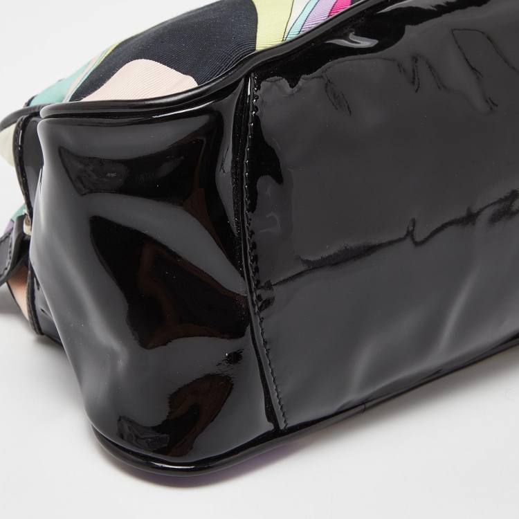 Pre Owned Emilio Pucci Multicolor Printed Canvas and Patent Leather Satchel  