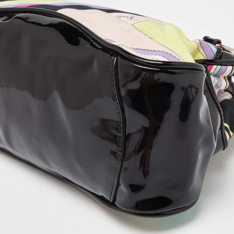 Pre Owned Emilio Pucci Multicolor Printed Canvas and Patent Leather Satchel  