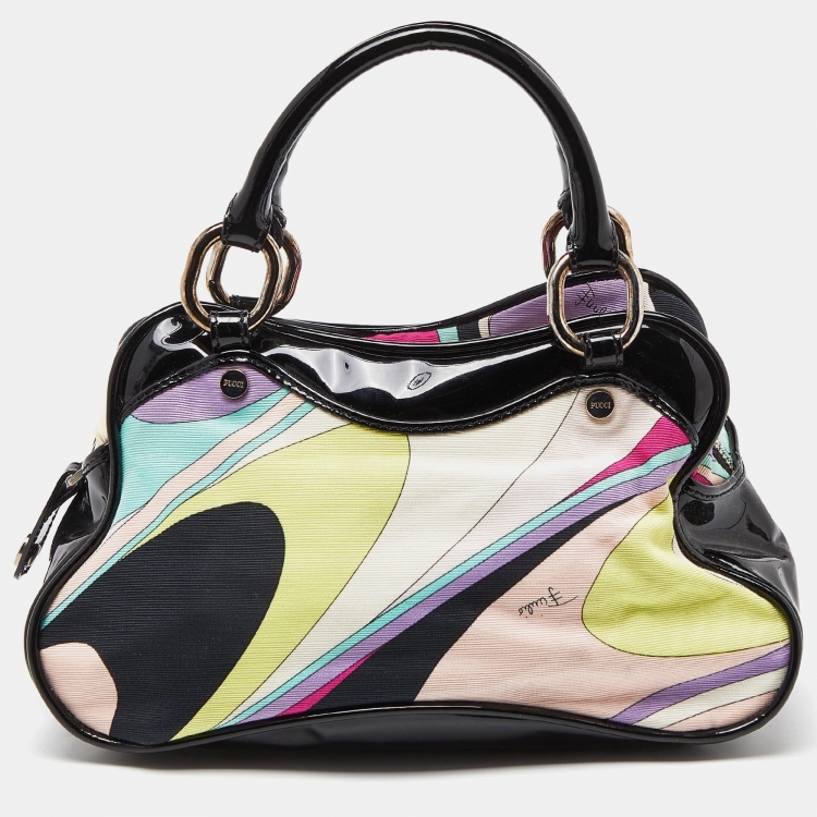 Pre Owned Emilio Pucci Multicolor Printed Canvas and Patent Leather Satchel  