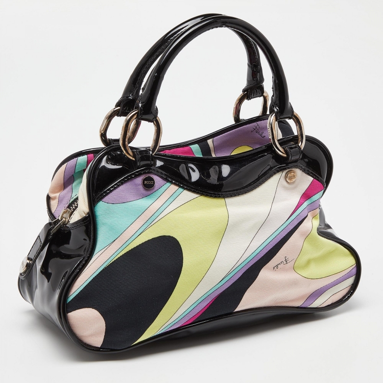 Pre Owned Emilio Pucci Multicolor Printed Canvas and Patent Leather Satchel  