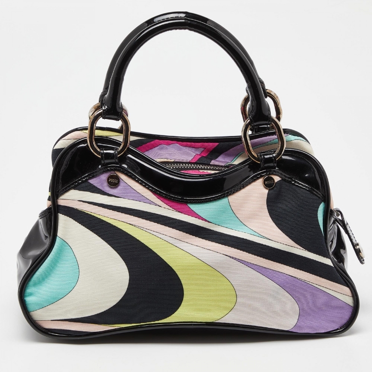 Pre Owned Emilio Pucci Multicolor Printed Canvas and Patent Leather Satchel  