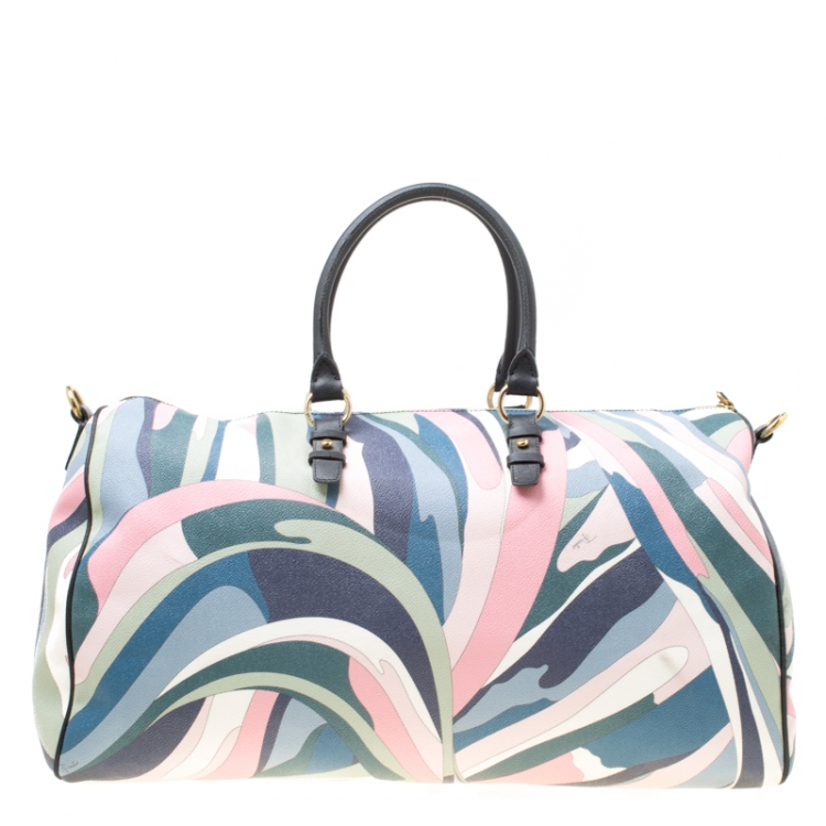 Pre Owned Emilio Pucci Multicolor Printed Coated Canvas Duffel Bag