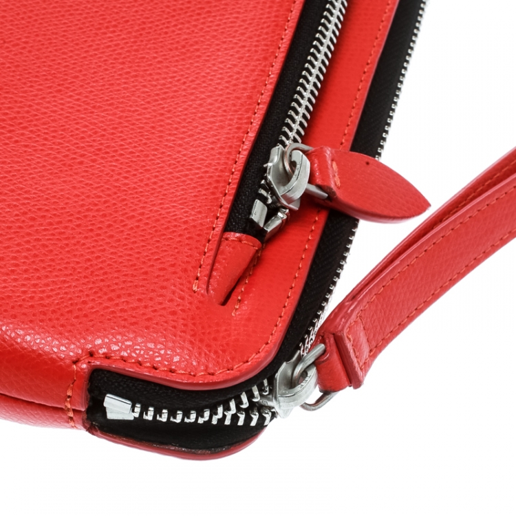 Pre Owned Emporio Armani Coral Orange Leather Zip Around Ipad Case