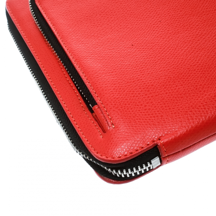 Pre Owned Emporio Armani Coral Orange Leather Zip Around Ipad Case