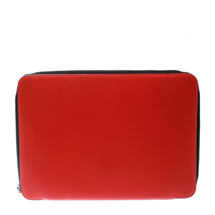 Pre Owned Emporio Armani Coral Orange Leather Zip Around Ipad Case