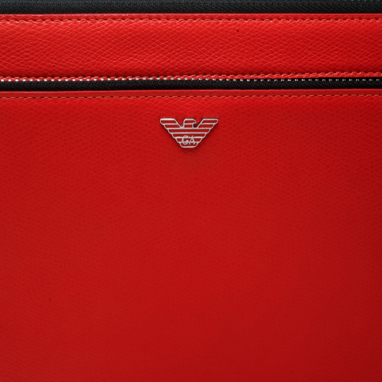 Pre Owned Emporio Armani Coral Orange Leather Zip Around Ipad Case