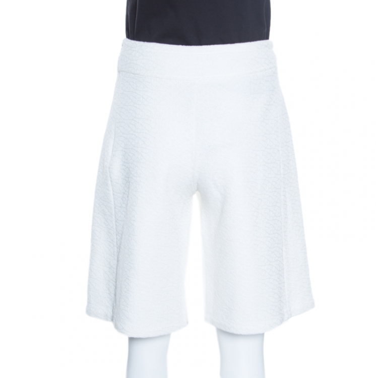 Pre Owned Emporio Armani White Textured Tie Waist Detail Bermuda Shorts S