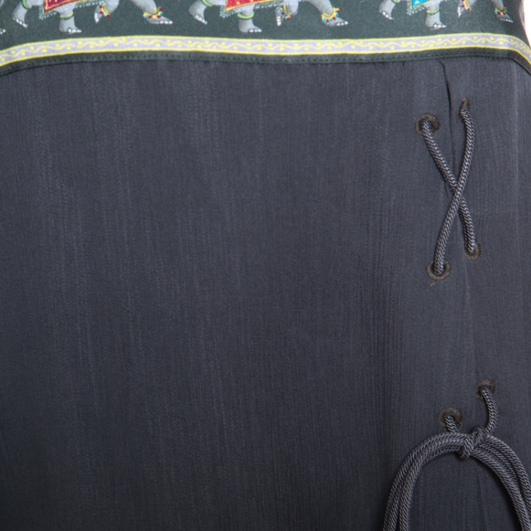 Pre Owned Emporio Armani Olive Green Silk Elephant Motif Detail Sleeveless Maxi Dress M