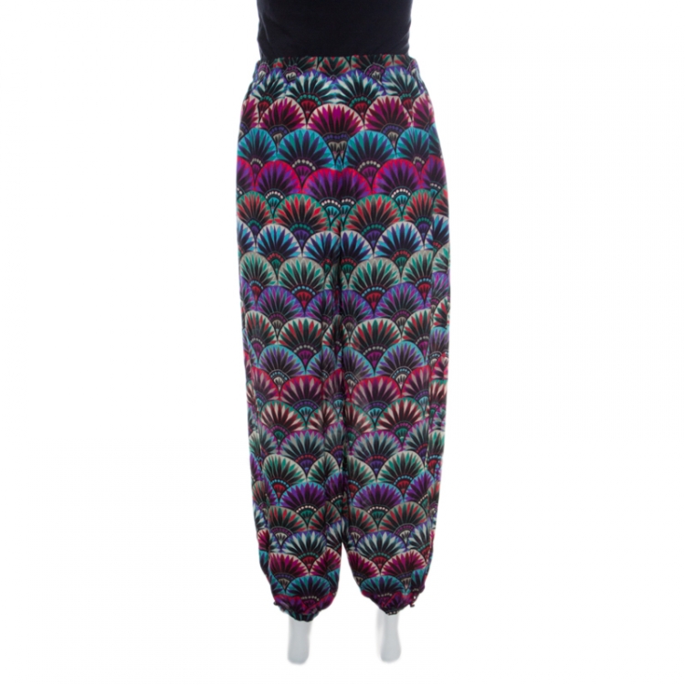 Pre Owned Emporio Armani Ethnic Floral Printed Silk High Rise Harem Pants S 