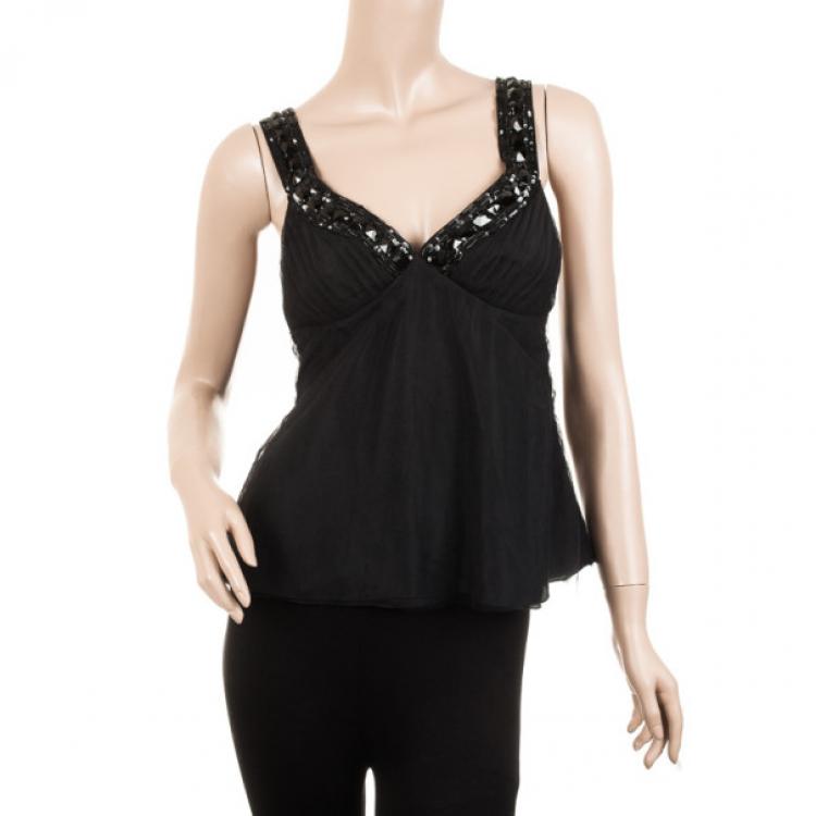 Pre Owned Emporio Armani Black Embellished Halter Top S