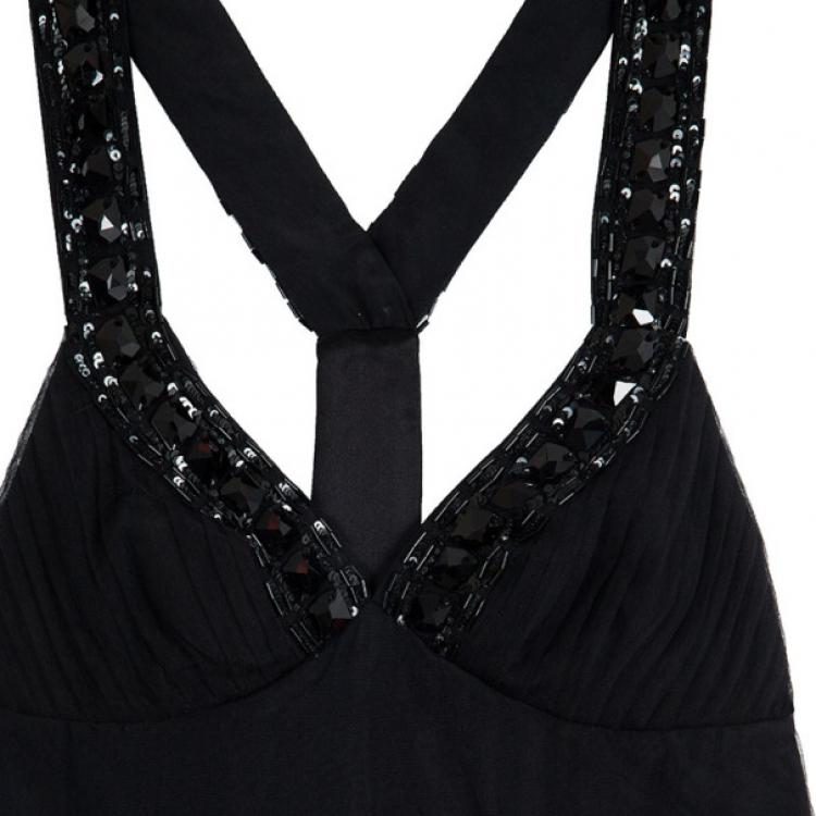 Pre Owned Emporio Armani Black Embellished Halter Top S