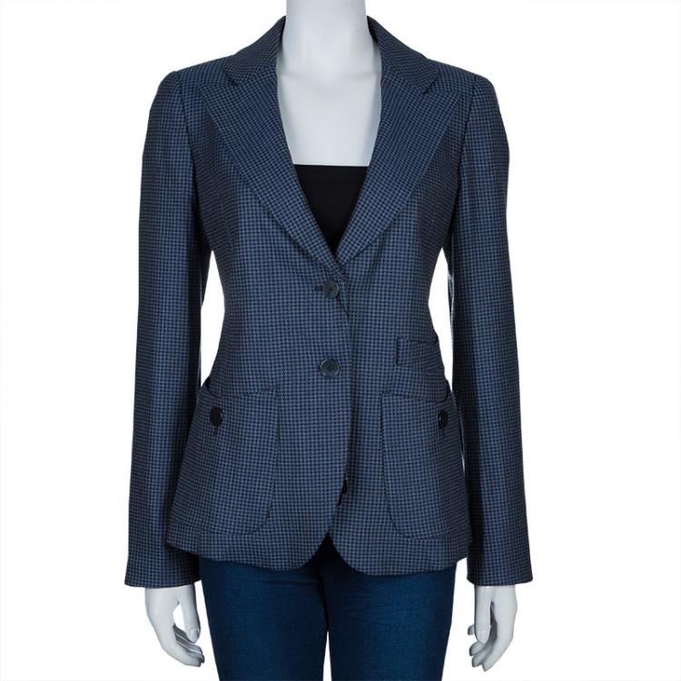 Pre Owned Emporio Armani Blue Houndstooth Blazer M