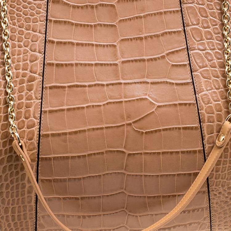 Pre Owned Emporio Armani Light Brown Croc Embossed Leather Satchel